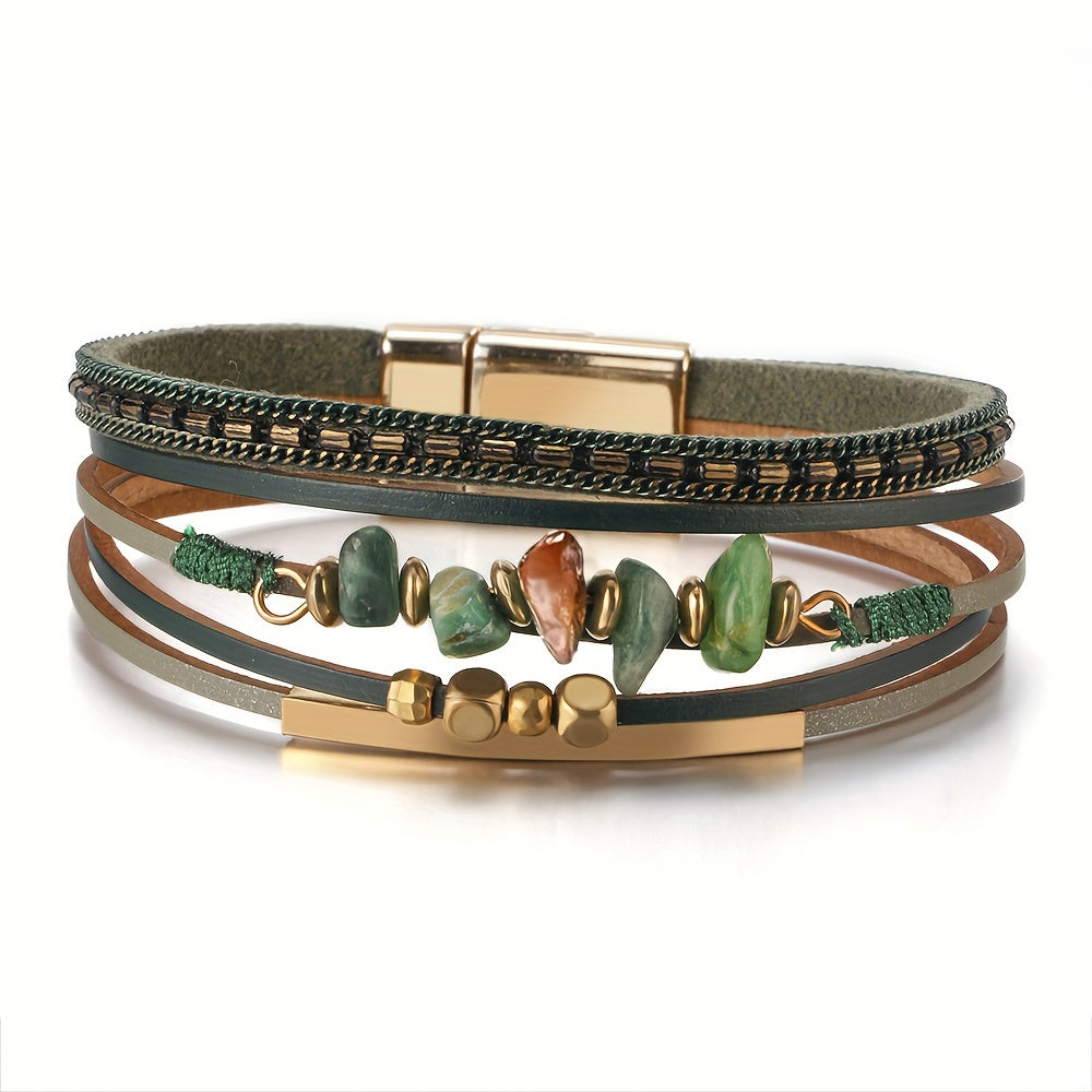 Bracelet en cuir et pierres pour femme - Modèle #Chic