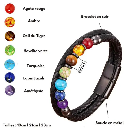 Bracelet en cuir 7 Chakras ¦ Modèle #LeatherOne - La Maison du bracelet