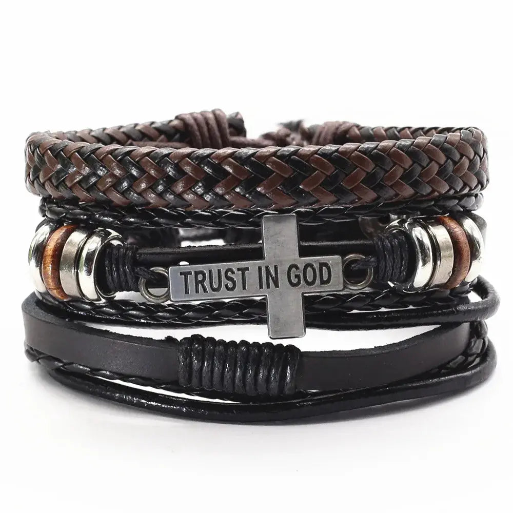 Bracelet en cuir croix chrétienne ¦ Modèle #TrustinGod - La Maison du bracelet