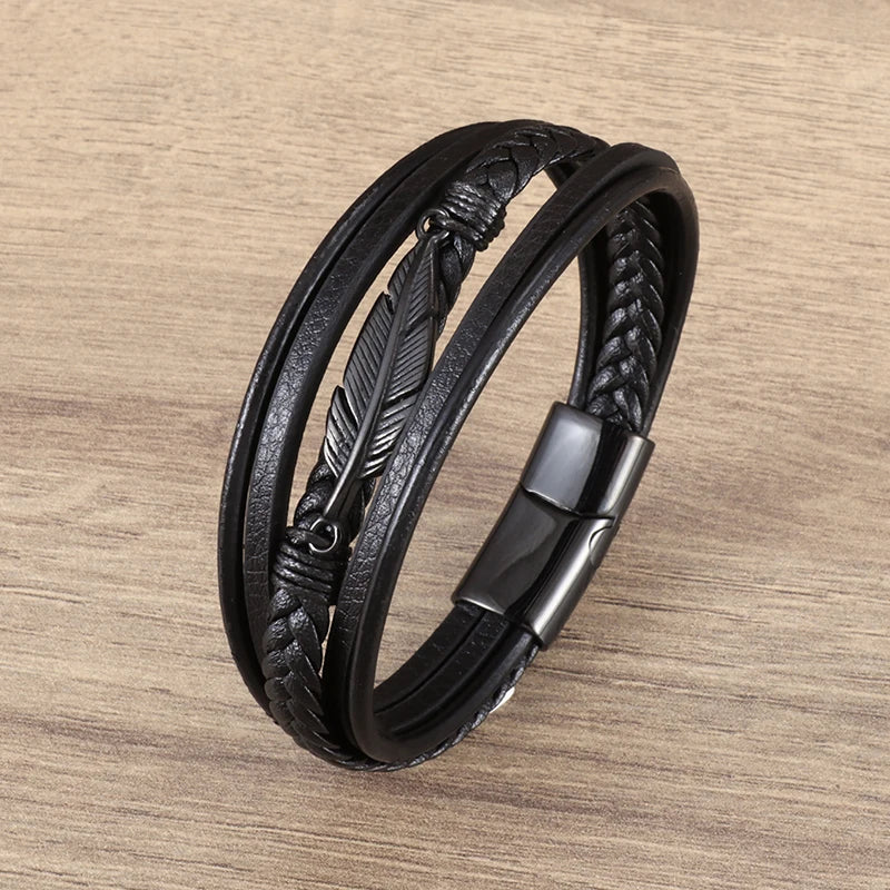 Bracelet en cuir plume pour homme - La Maison du Bracelet
