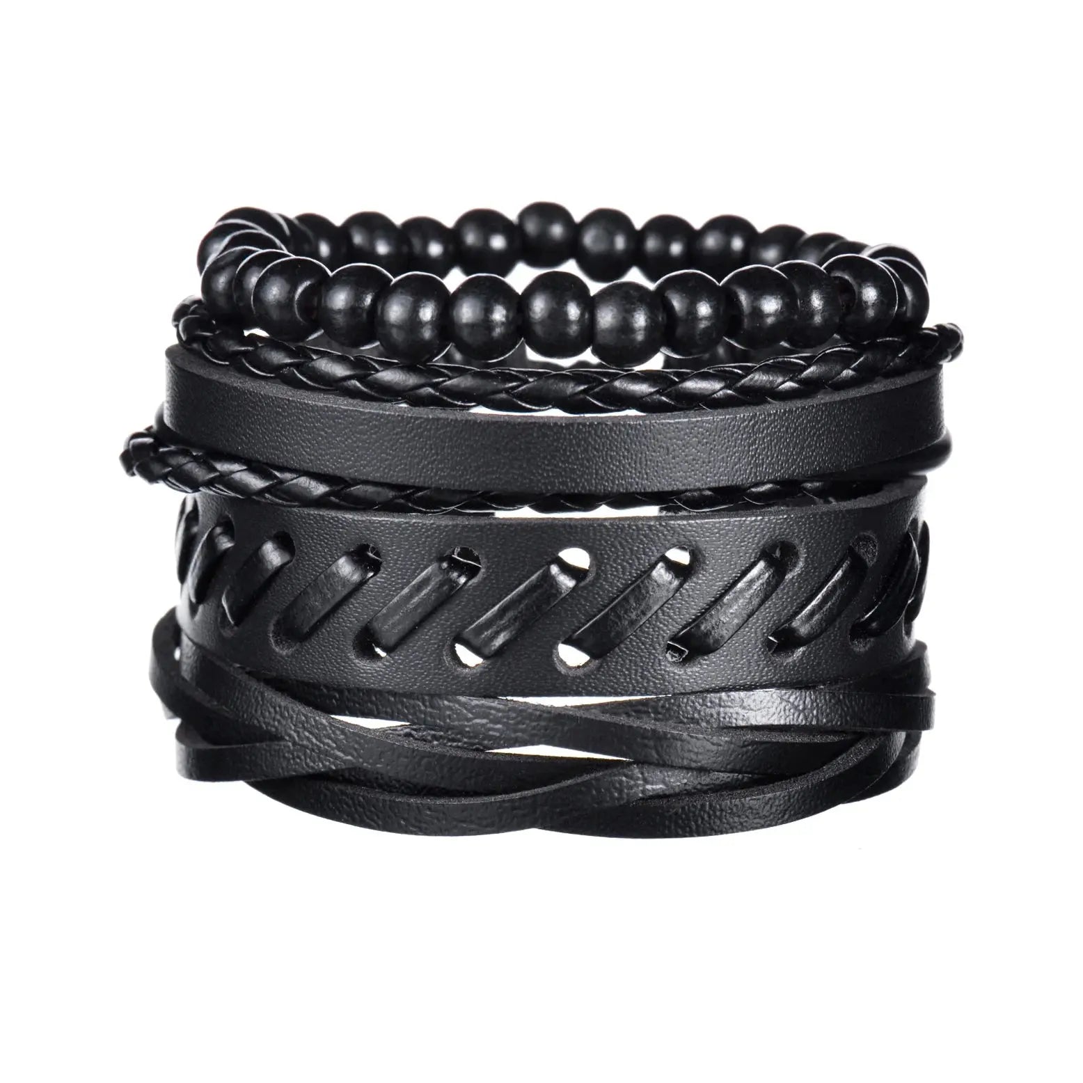 Bracelet en cuir homme en 3/4 pièces ¦ Modèle #BlackStripe - La Maison du bracelet