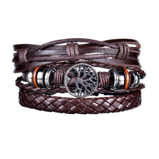 Bracelet en cuir homme en 3/4 pièces ¦ Modèle #TreeOfLife - La Maison du bracelet