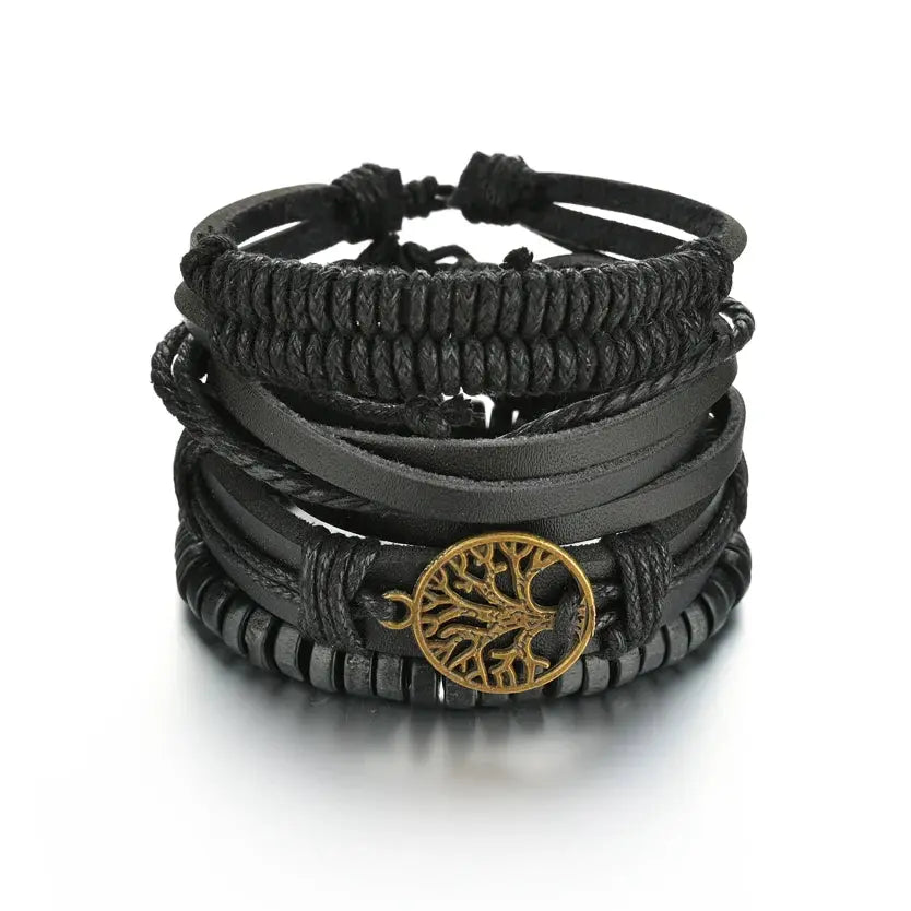 Bracelet en cuir homme en 3/4 pièces ¦ Modèle #TreeOfLifeGold - La Maison du bracelet