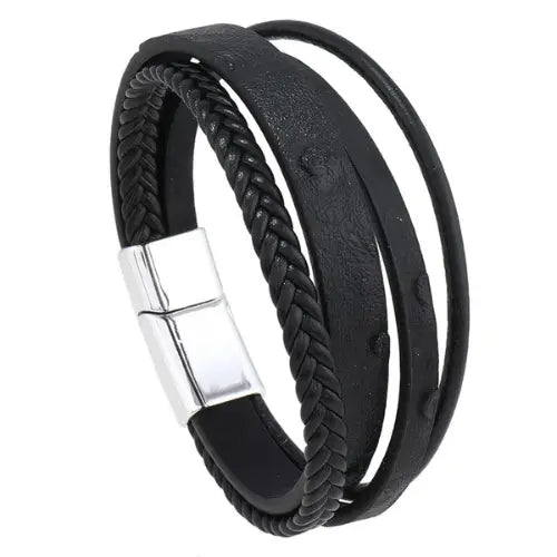 Bracelet en cuir pour homme ¦ Modèle #BlackSilver - La Maison du bracelet