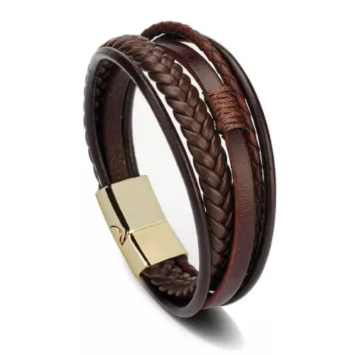 Bracelet en cuir pour homme ¦ Modèle #GoldBrown - La Maison du bracelet