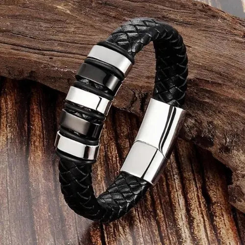 Bracelet en cuir pour homme ¦ Modèle #Silver - La Maison du bracelet