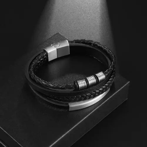 Bracelet en cuir pour homme ¦ Modèle #Silver - La Maison du bracelet