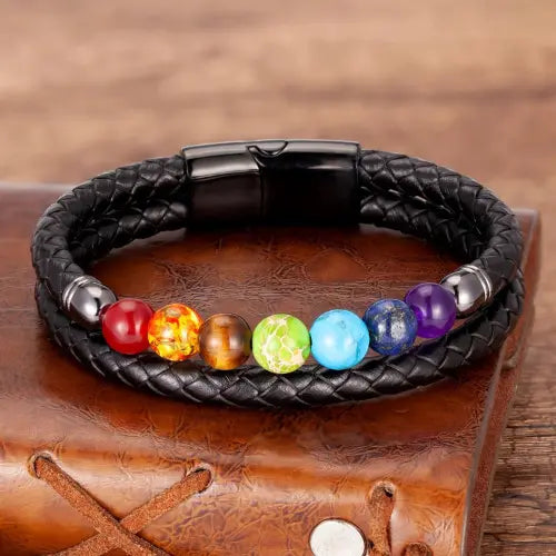 Bracelet en cuir 7 Chakras ¦ Modèle #LeatherOne - La Maison du bracelet