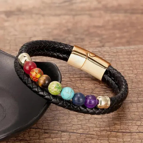 Bracelet en cuir 7 Chakras ¦ Modèle #LeatherTwo - La Maison du bracelet