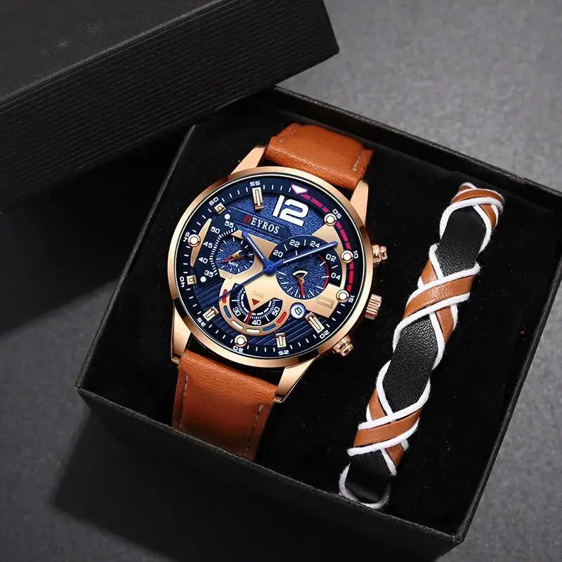 Coffret cadeau montre et bracelet pour homme ¦ Modèle #BrownBlue - La Maison du bracelet