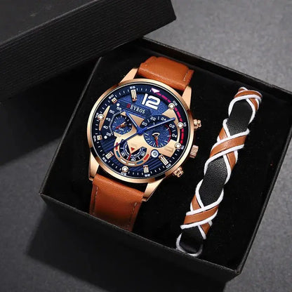 Coffret cadeau montre et bracelet pour homme ¦ Modèle #BrownBlue - La Maison du bracelet