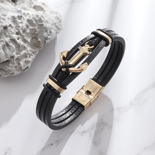 Bracelet en cuir ancre pour homme - La Maison du Bracelet